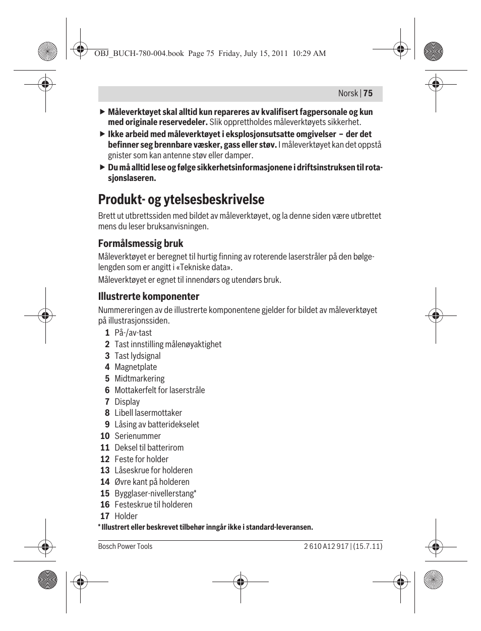Produkt- og ytelsesbeskrivelse | Bosch LR 1 Professional User Manual | Page 75 / 232