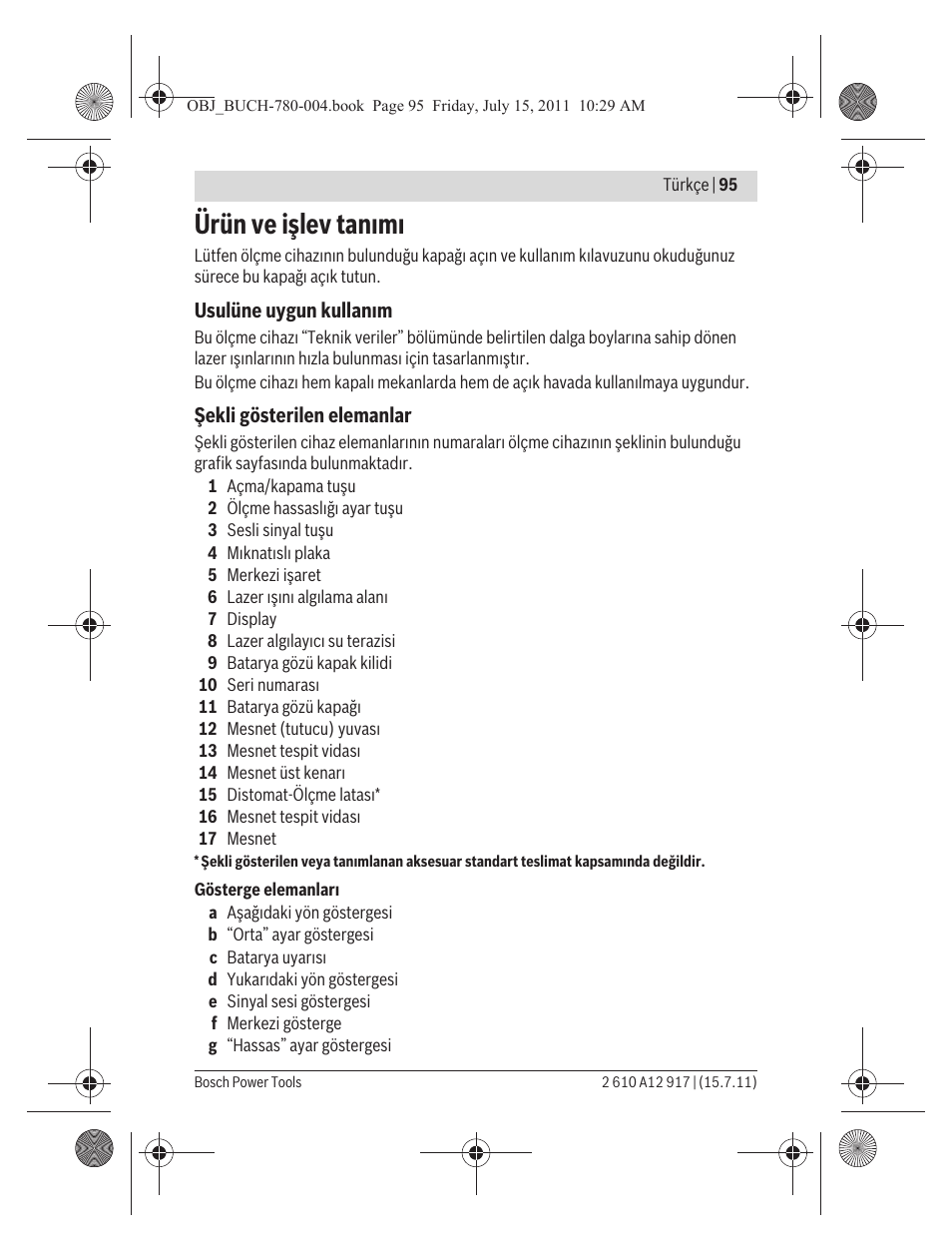 Ürün ve işlev tan m | Bosch LR 1 Professional User Manual | Page 95 / 232