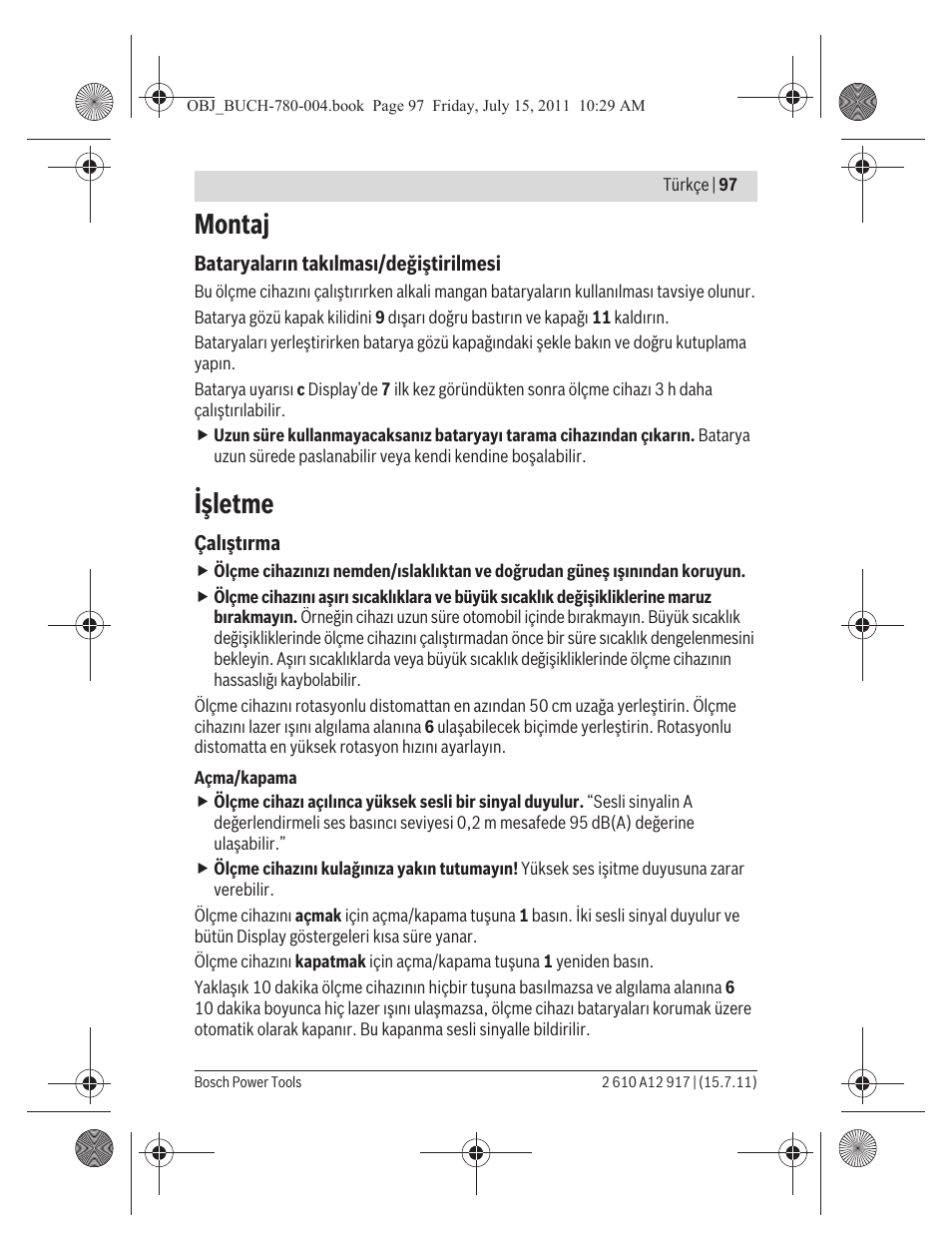 Montaj, Işletme | Bosch LR 1 Professional User Manual | Page 97 / 232