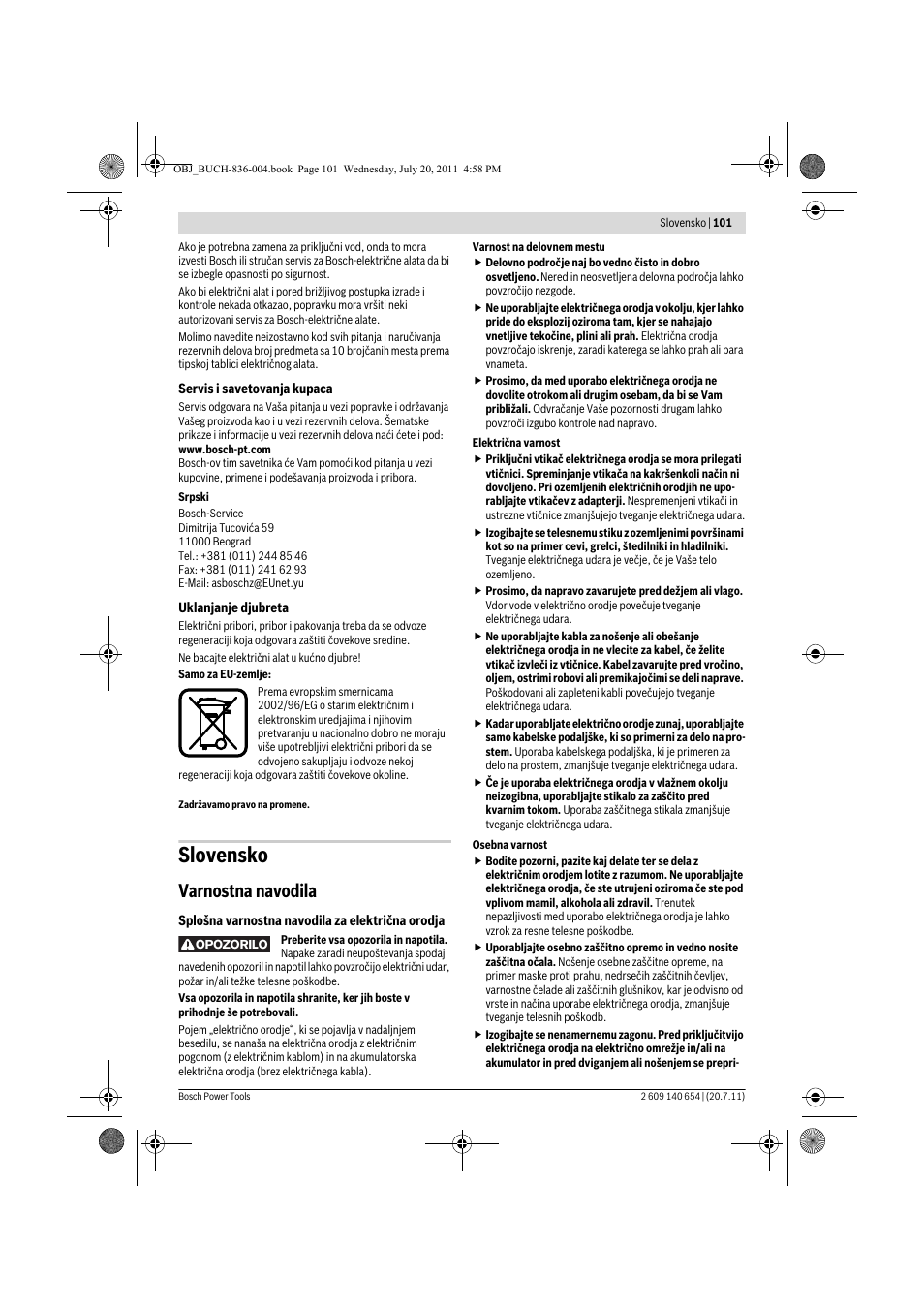 Slovensko, Varnostna navodila | Bosch GBM 6 RE Professional User Manual | Page 101 / 130