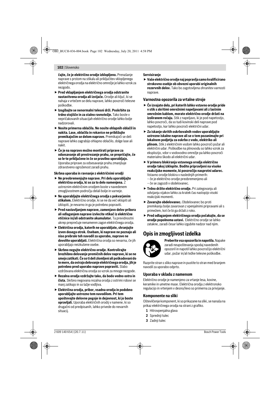 Opis in zmogljivost izdelka | Bosch GBM 6 RE Professional User Manual | Page 102 / 130