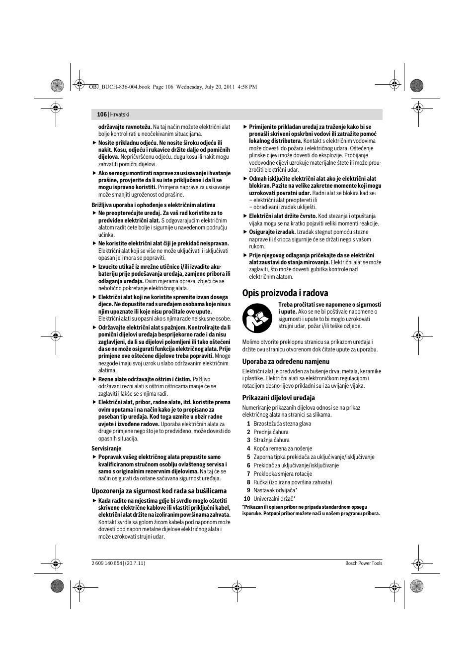 Opis proizvoda i radova | Bosch GBM 6 RE Professional User Manual | Page 106 / 130