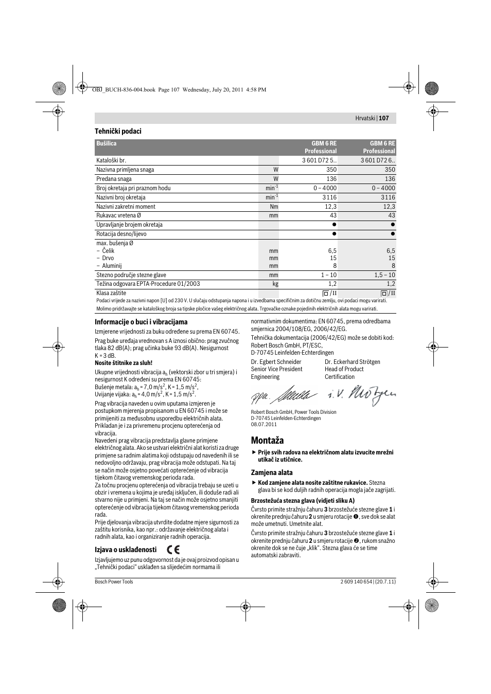 Montaža | Bosch GBM 6 RE Professional User Manual | Page 107 / 130