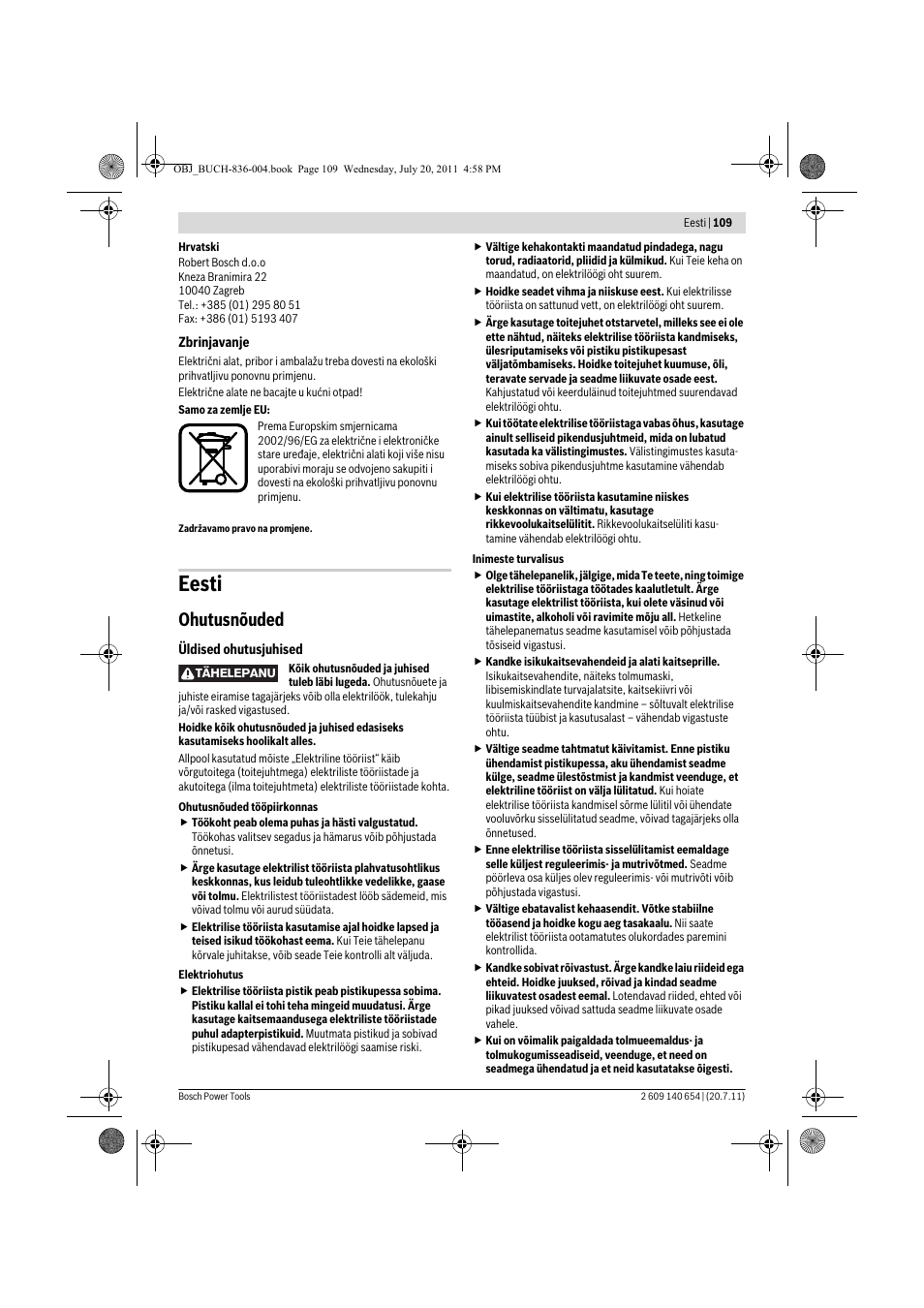 Eesti, Ohutusnõuded | Bosch GBM 6 RE Professional User Manual | Page 109 / 130