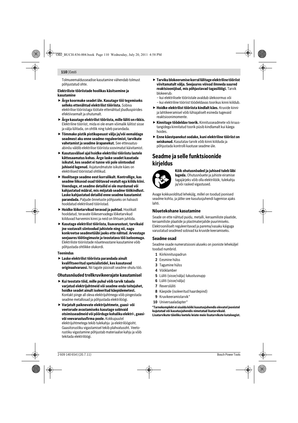 Seadme ja selle funktsioonide kirjeldus | Bosch GBM 6 RE Professional User Manual | Page 110 / 130