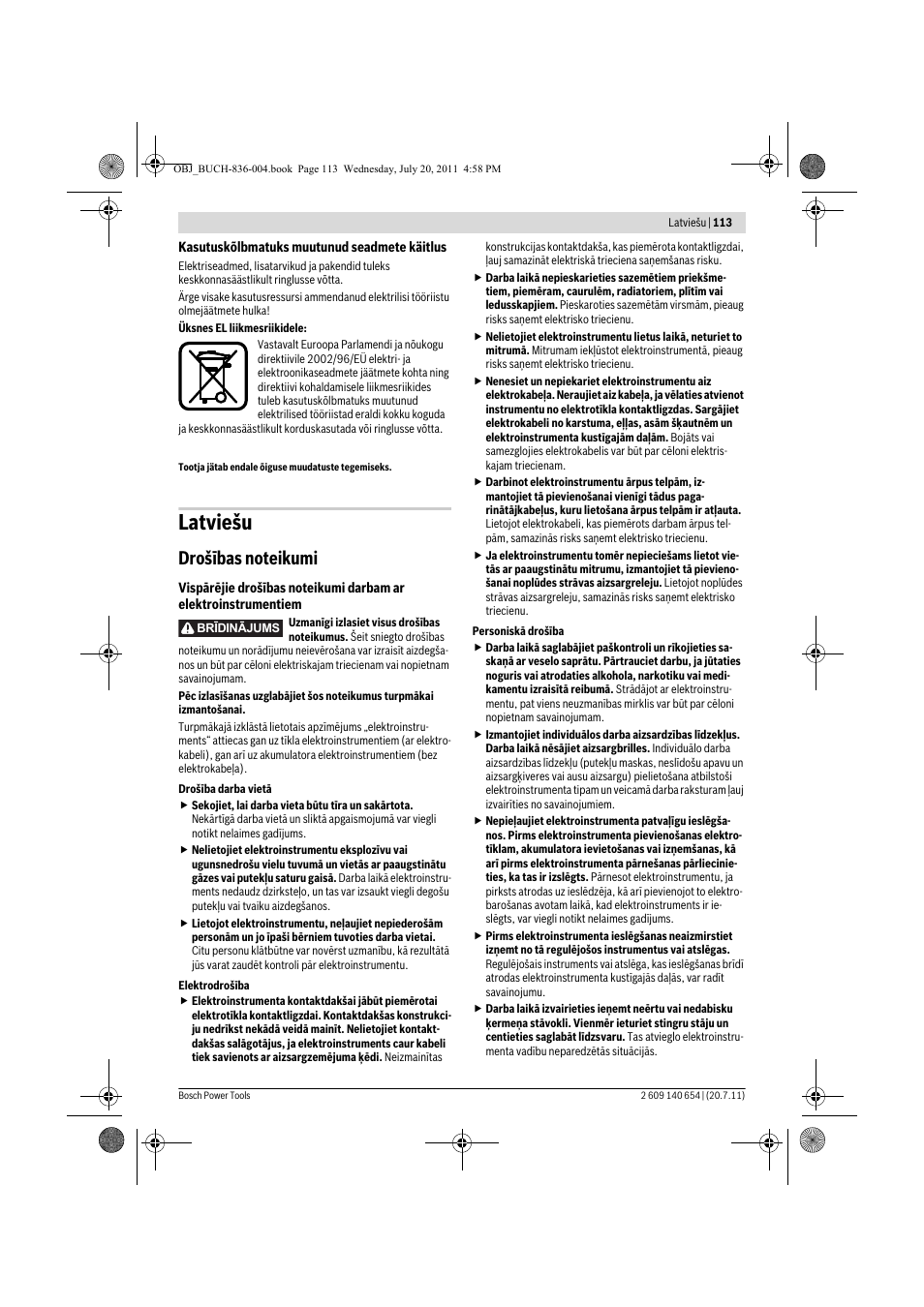 Latviešu | Bosch GBM 6 RE Professional User Manual | Page 113 / 130
