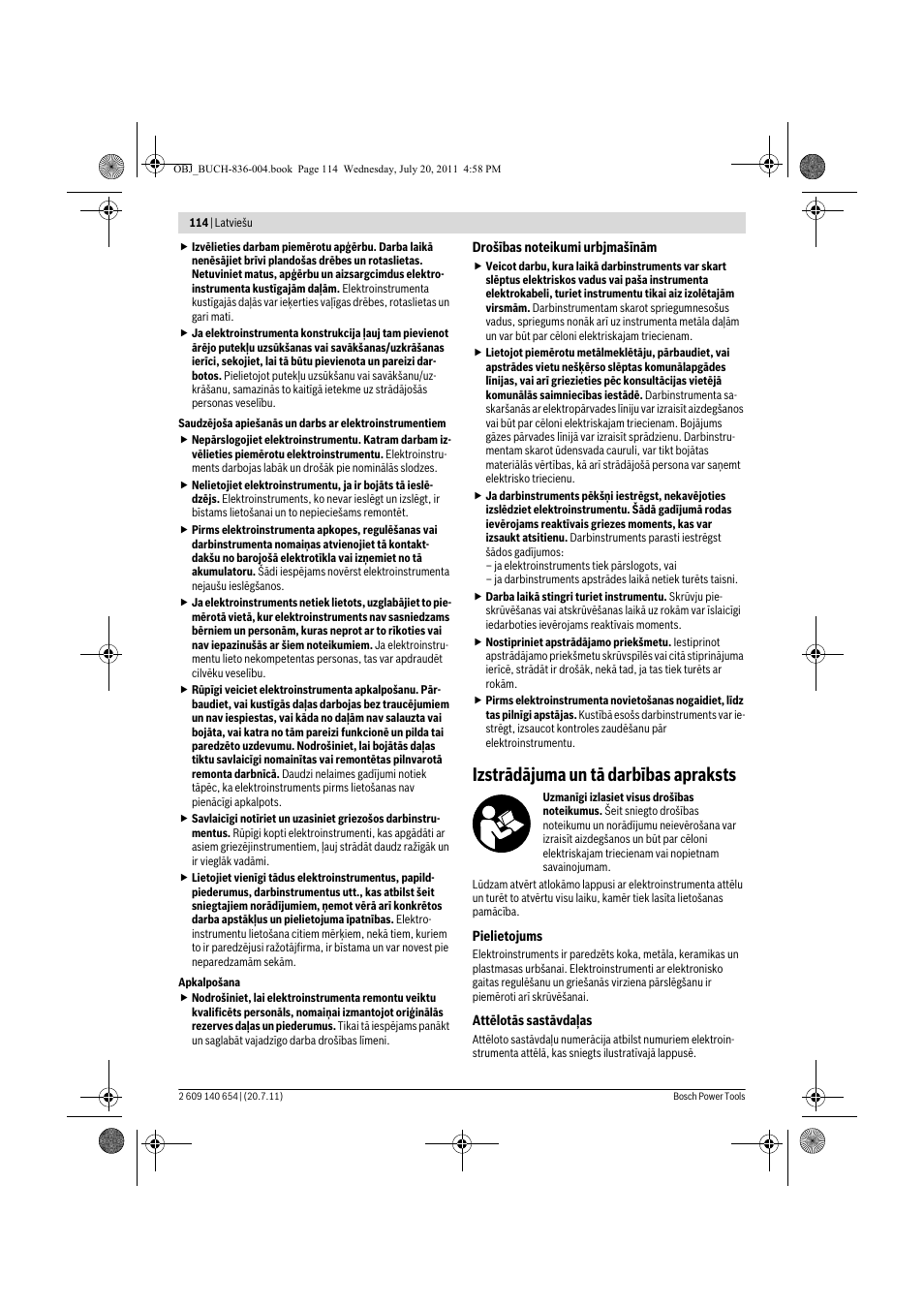 Izstrādājuma un tā darbības apraksts | Bosch GBM 6 RE Professional User Manual | Page 114 / 130