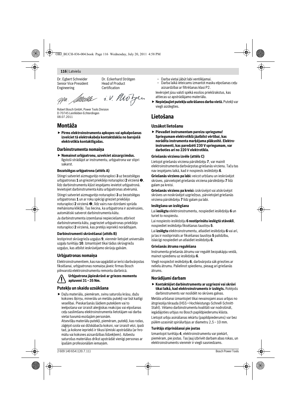 Montāža, Lietošana | Bosch GBM 6 RE Professional User Manual | Page 116 / 130