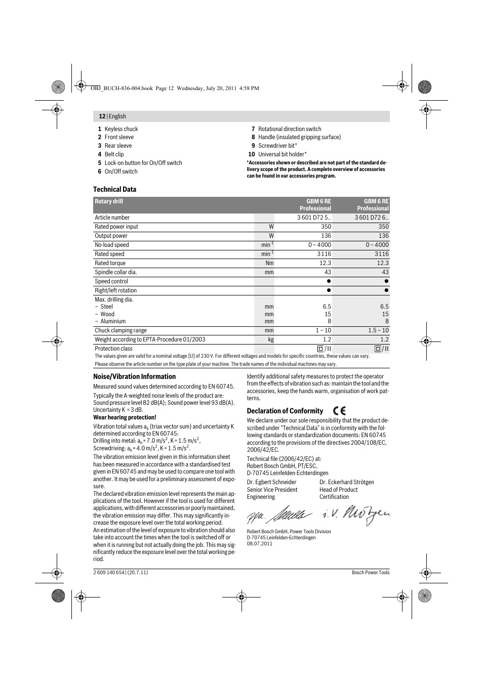 Bosch GBM 6 RE Professional User Manual | Page 12 / 130