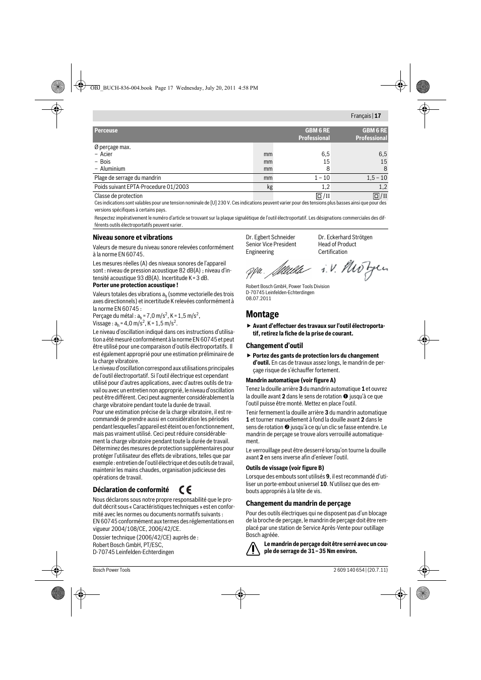 Montage | Bosch GBM 6 RE Professional User Manual | Page 17 / 130