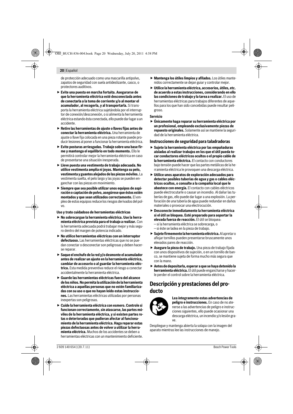 Descripción y prestaciones del pro- ducto | Bosch GBM 6 RE Professional User Manual | Page 20 / 130