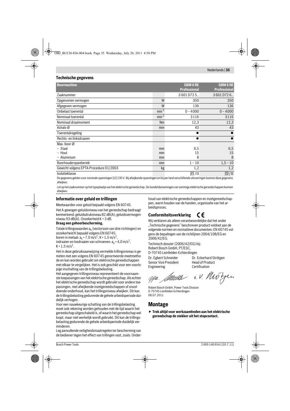 Montage | Bosch GBM 6 RE Professional User Manual | Page 35 / 130