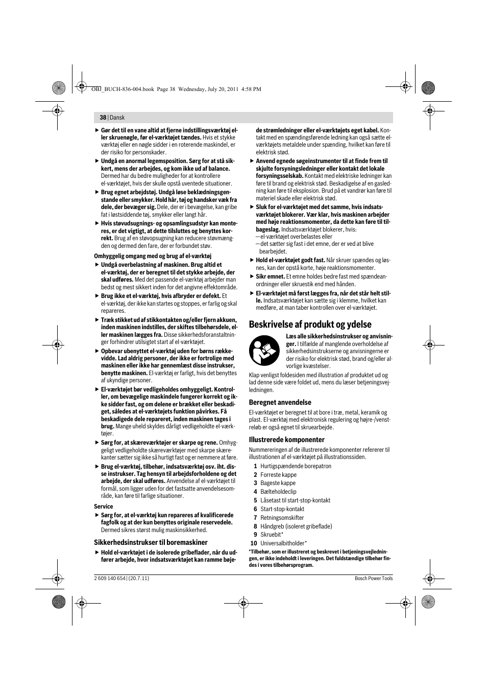 Beskrivelse af produkt og ydelse | Bosch GBM 6 RE Professional User Manual | Page 38 / 130