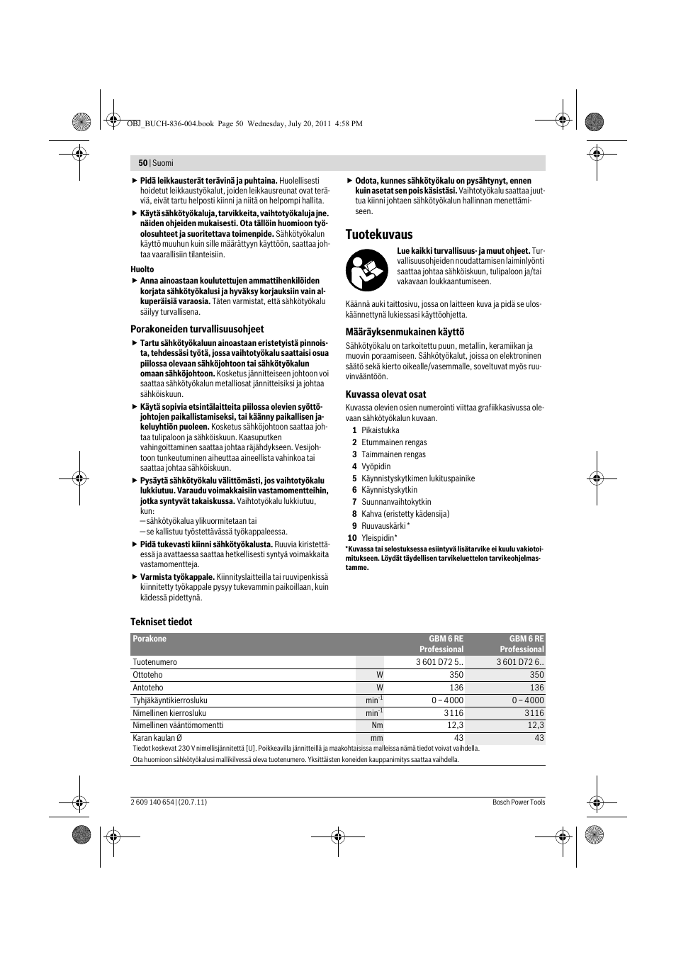Tuotekuvaus | Bosch GBM 6 RE Professional User Manual | Page 50 / 130