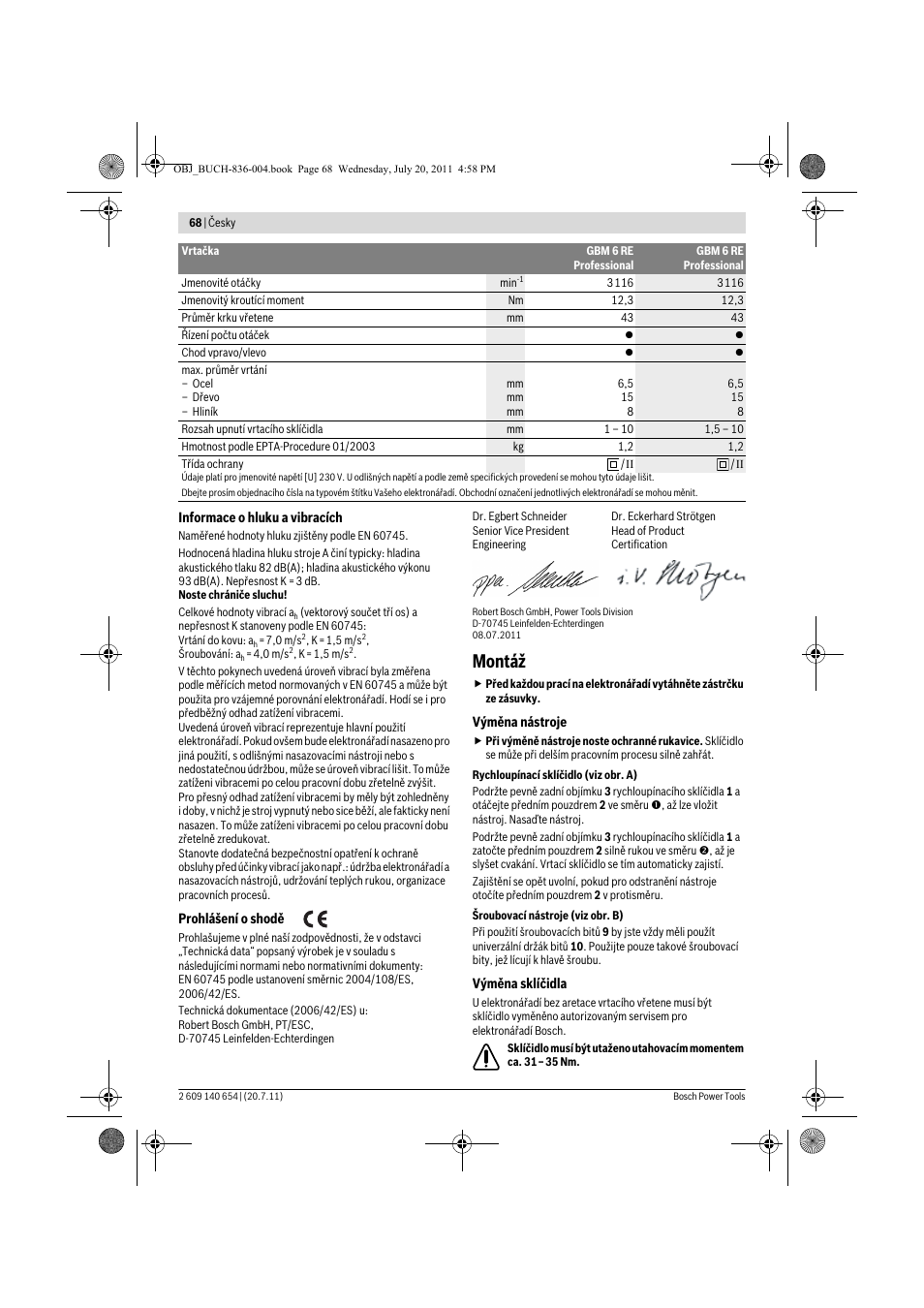 Montáž | Bosch GBM 6 RE Professional User Manual | Page 68 / 130