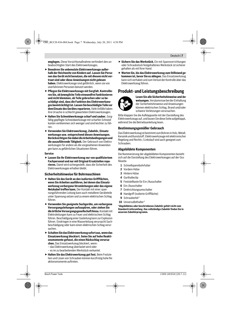 Produkt- und leistungsbeschreibung | Bosch GBM 6 RE Professional User Manual | Page 7 / 130