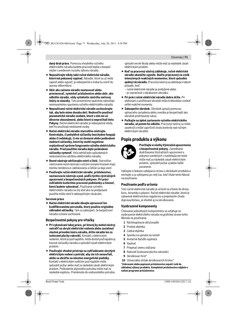 Popis produktu a výkonu | Bosch GBM 6 RE Professional User Manual | Page 71 / 130