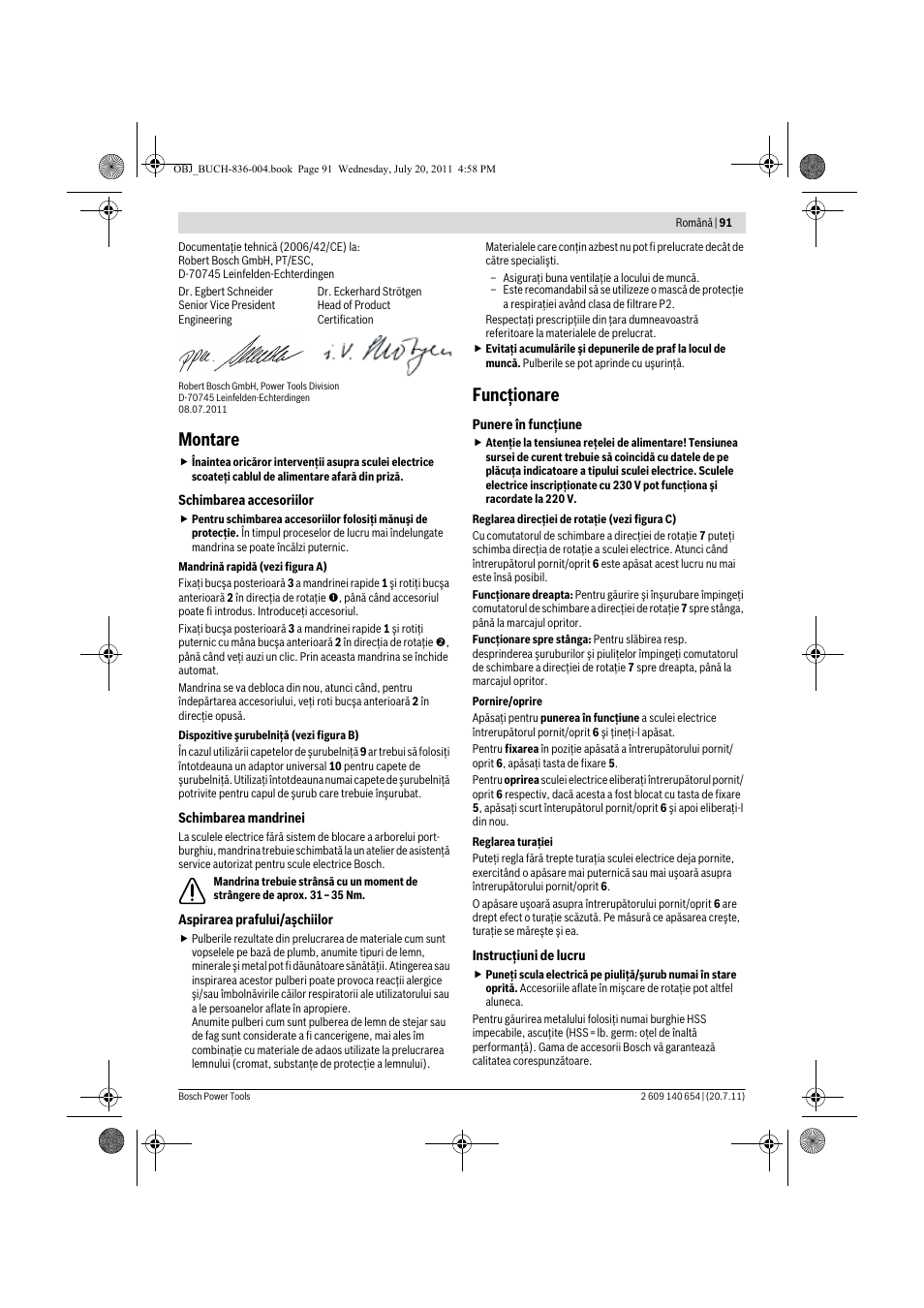 Montare, Funcţionare | Bosch GBM 6 RE Professional User Manual | Page 91 / 130