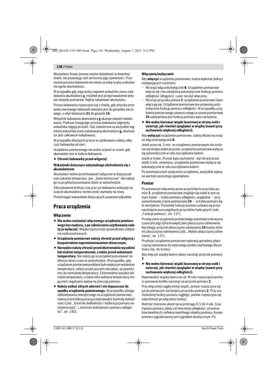 Praca urządzenia | Bosch GLM 80 + R 60 Professional User Manual | Page 136 / 309