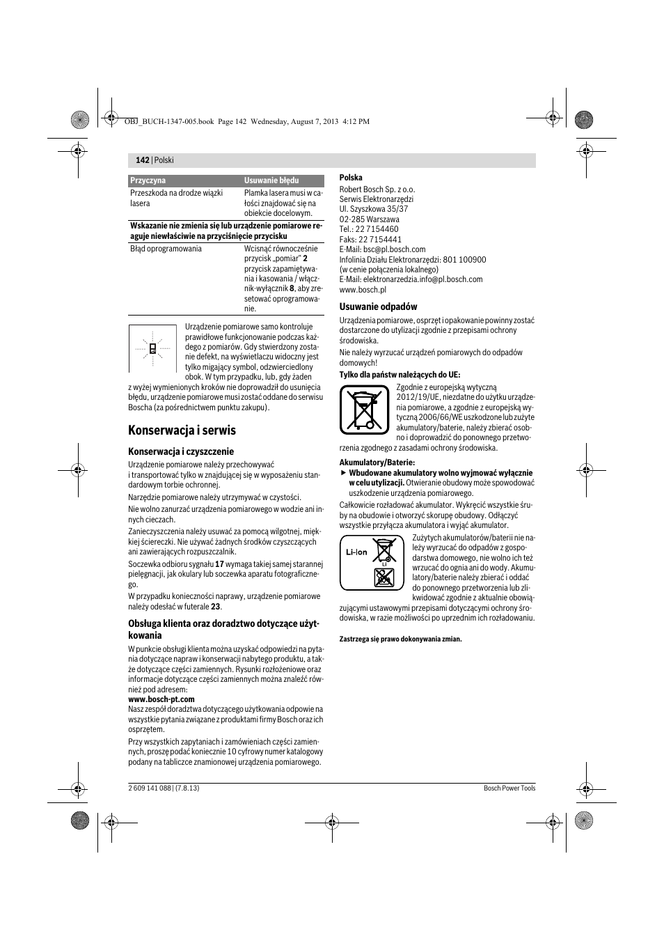 Konserwacja i serwis | Bosch GLM 80 + R 60 Professional User Manual | Page 142 / 309