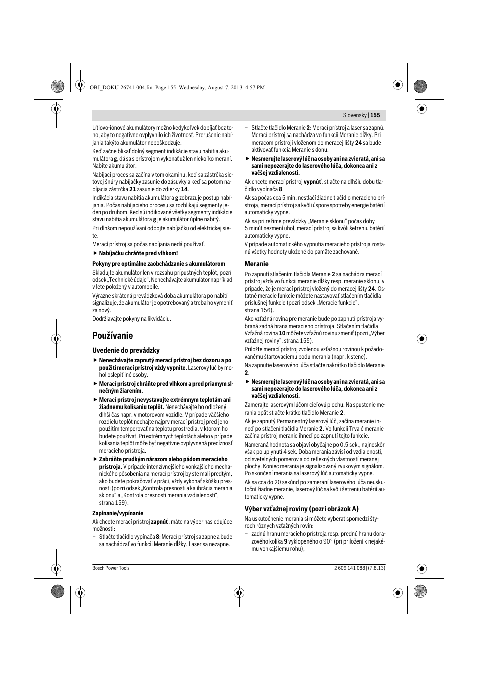 Používanie | Bosch GLM 80 + R 60 Professional User Manual | Page 155 / 309