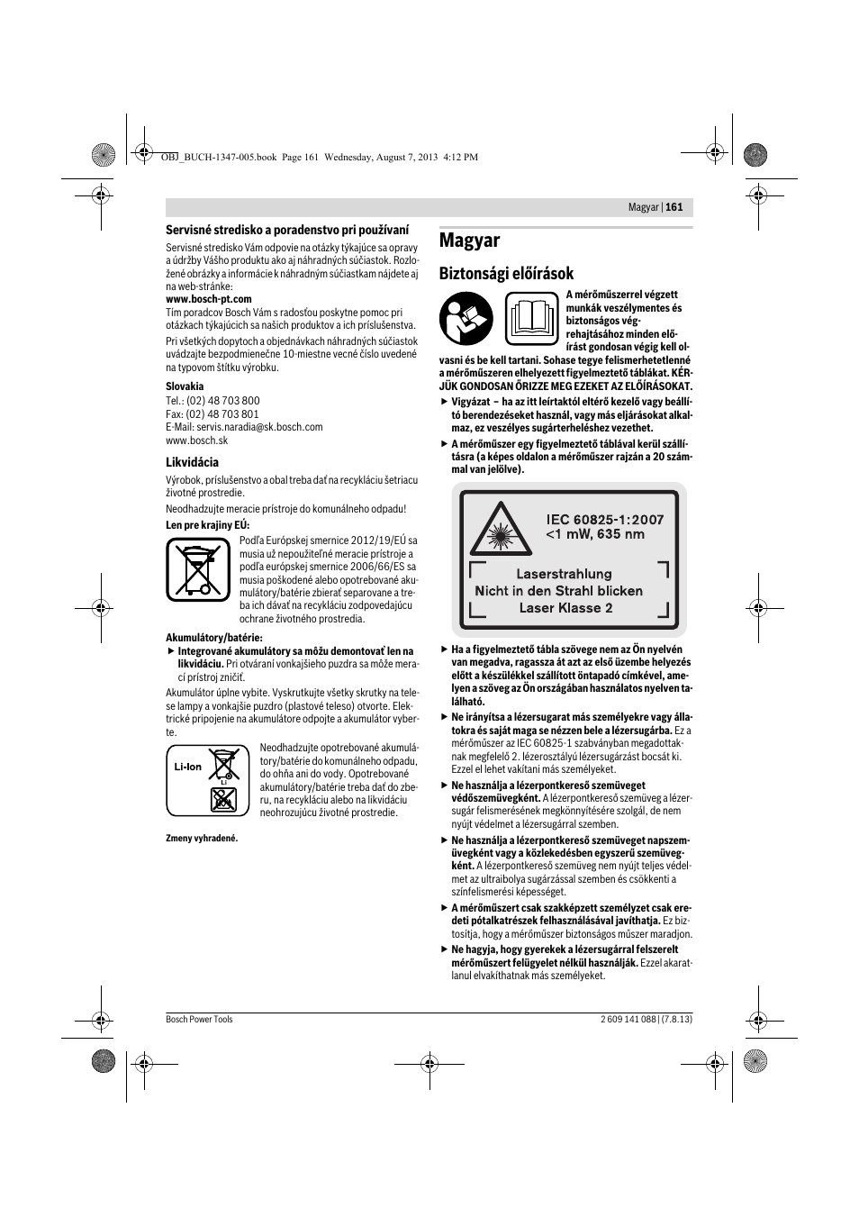 Magyar, Biztonsági előírások | Bosch GLM 80 + R 60 Professional User Manual | Page 161 / 309