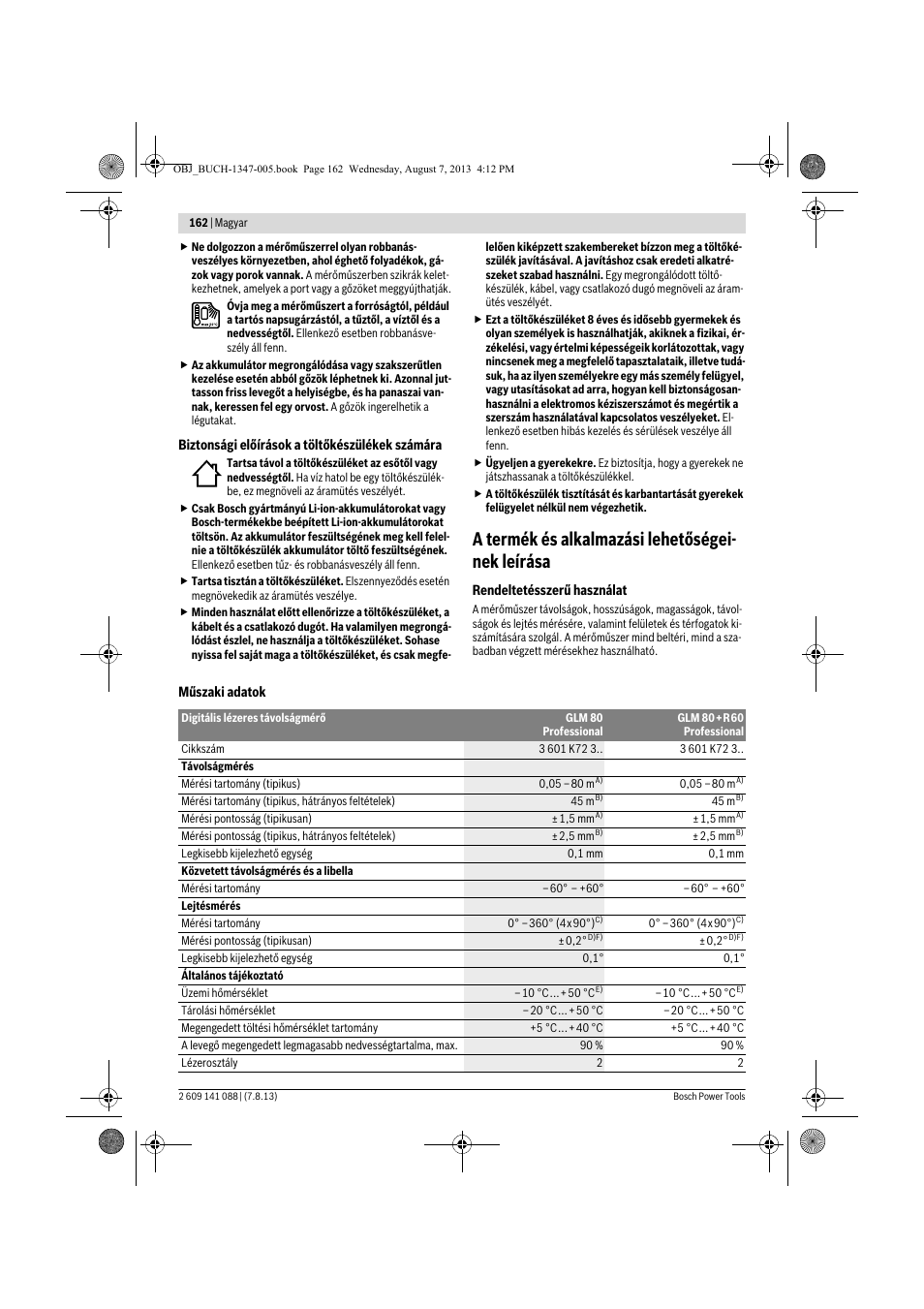 A termék és alkalmazási lehetőségei- nek leírása | Bosch GLM 80 + R 60 Professional User Manual | Page 162 / 309