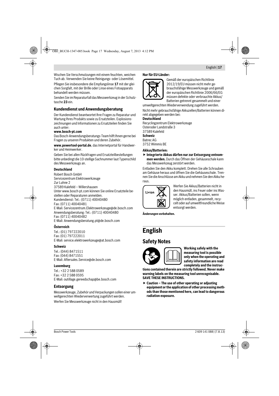 English | Bosch GLM 80 + R 60 Professional User Manual | Page 17 / 309