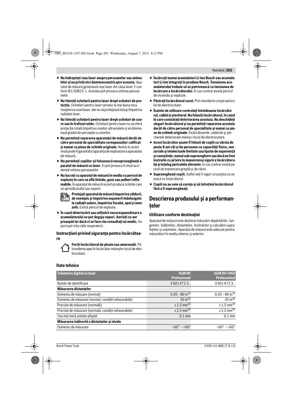 Descrierea produsului şi a performan- ţelor | Bosch GLM 80 + R 60 Professional User Manual | Page 203 / 309