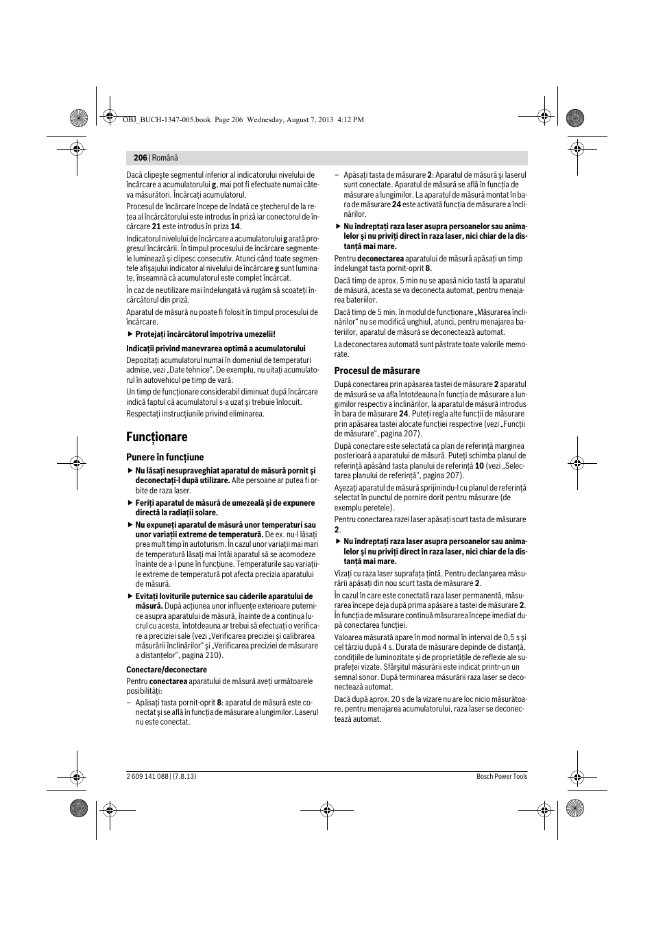 Funcţionare | Bosch GLM 80 + R 60 Professional User Manual | Page 206 / 309