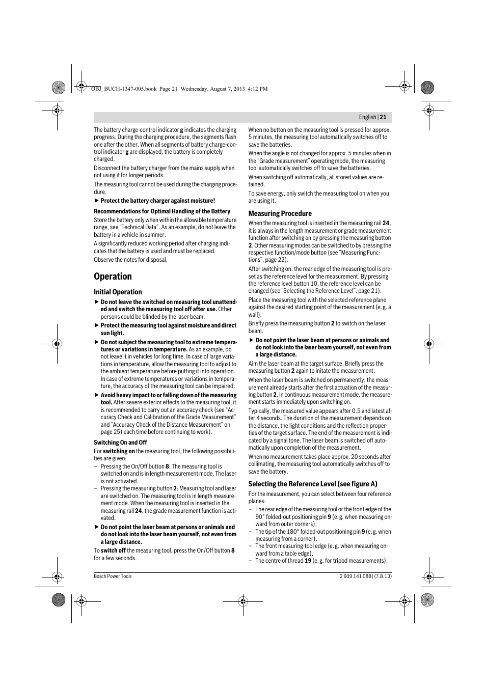 Operation | Bosch GLM 80 + R 60 Professional User Manual | Page 21 / 309