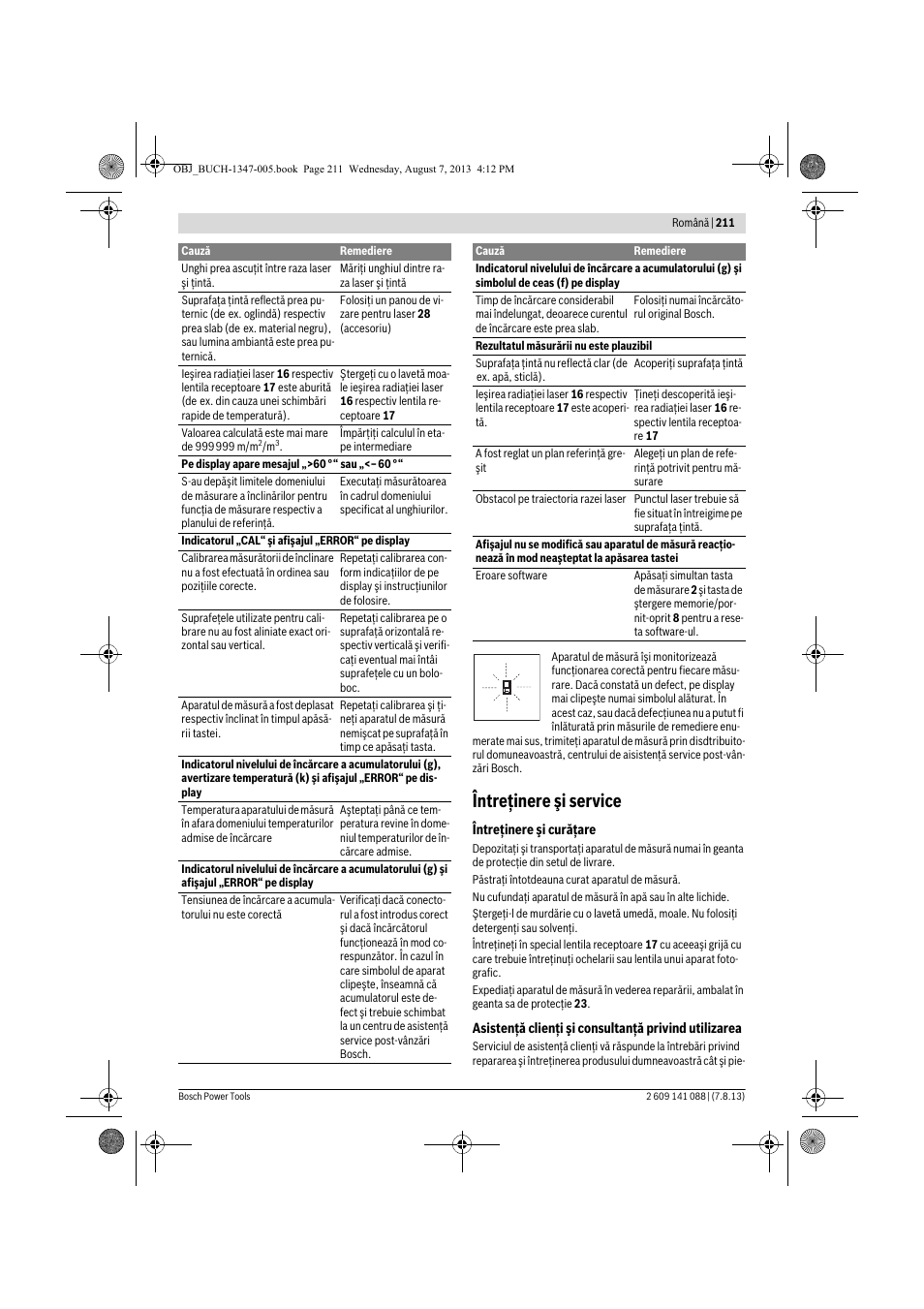 Întreţinere şi service | Bosch GLM 80 + R 60 Professional User Manual | Page 211 / 309