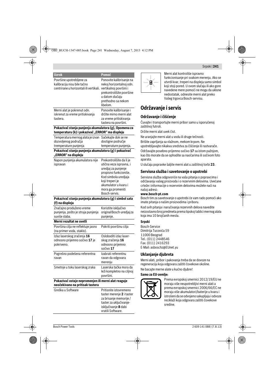 Održavanje i servis | Bosch GLM 80 + R 60 Professional User Manual | Page 241 / 309