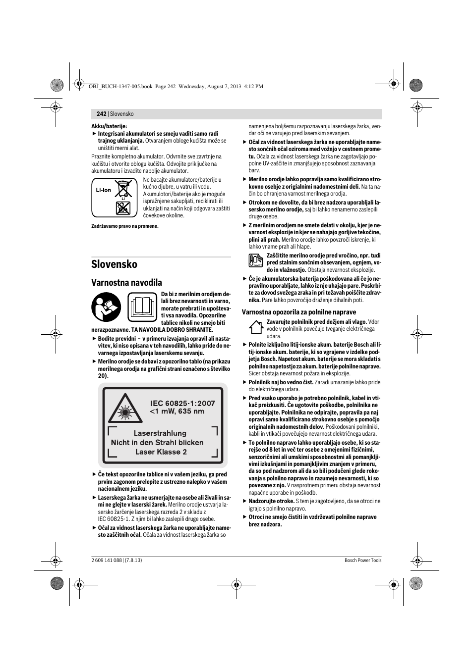 Slovensko, Varnostna navodila | Bosch GLM 80 + R 60 Professional User Manual | Page 242 / 309