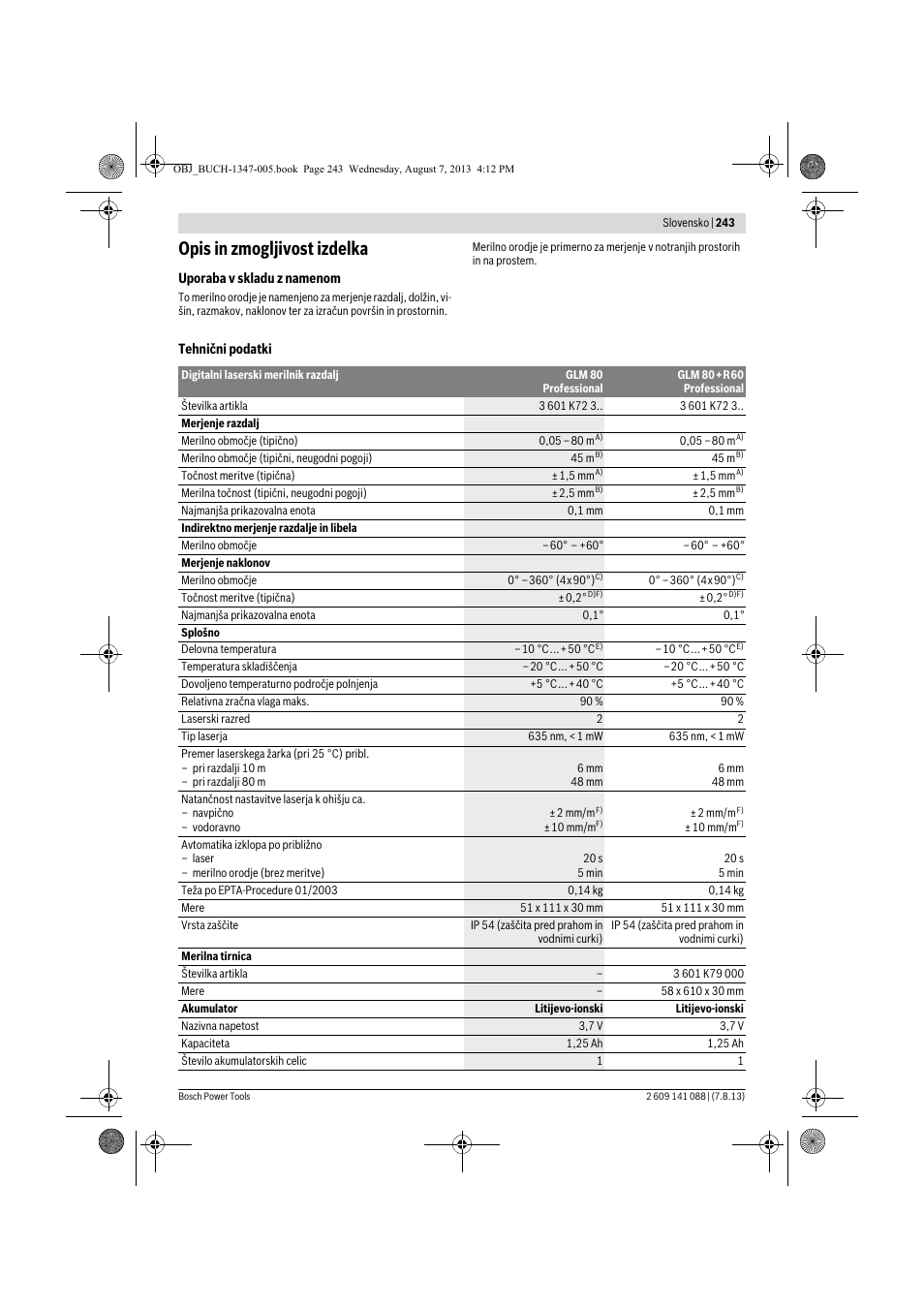 Opis in zmogljivost izdelka | Bosch GLM 80 + R 60 Professional User Manual | Page 243 / 309