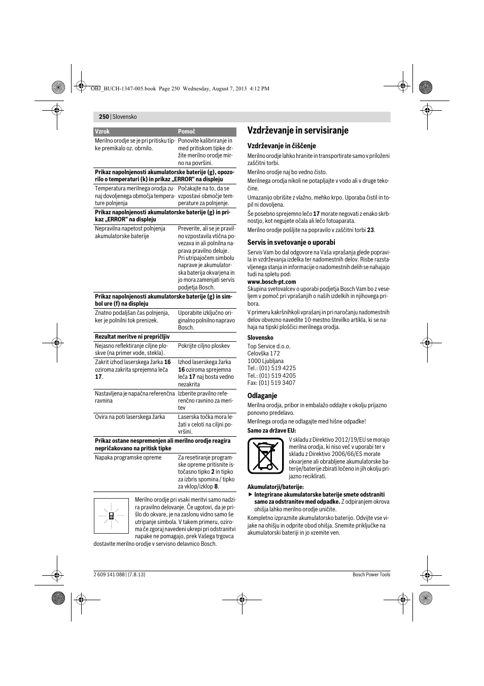 Vzdrževanje in servisiranje | Bosch GLM 80 + R 60 Professional User Manual | Page 250 / 309