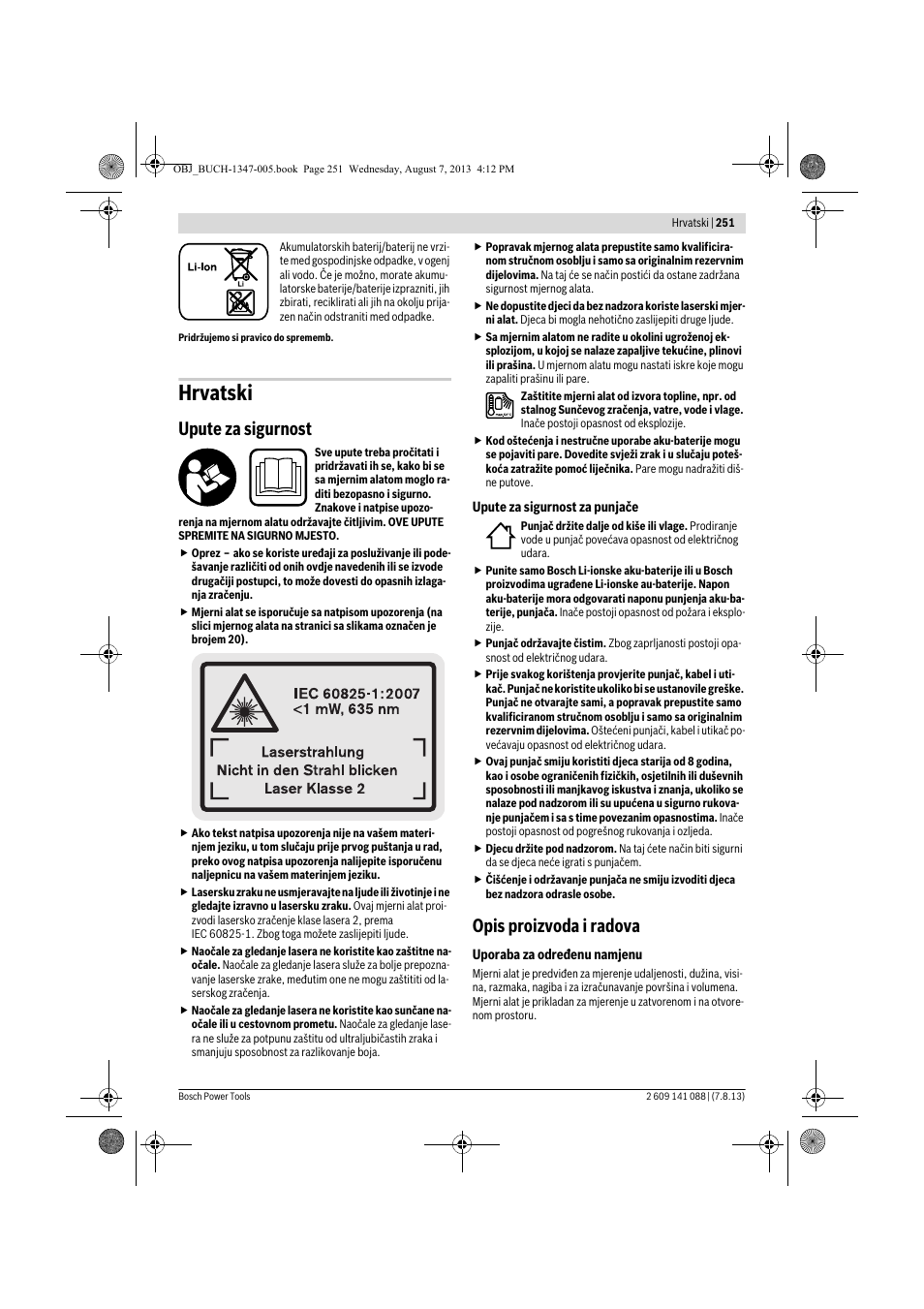 Hrvatski, Upute za sigurnost, Opis proizvoda i radova | Bosch GLM 80 + R 60 Professional User Manual | Page 251 / 309