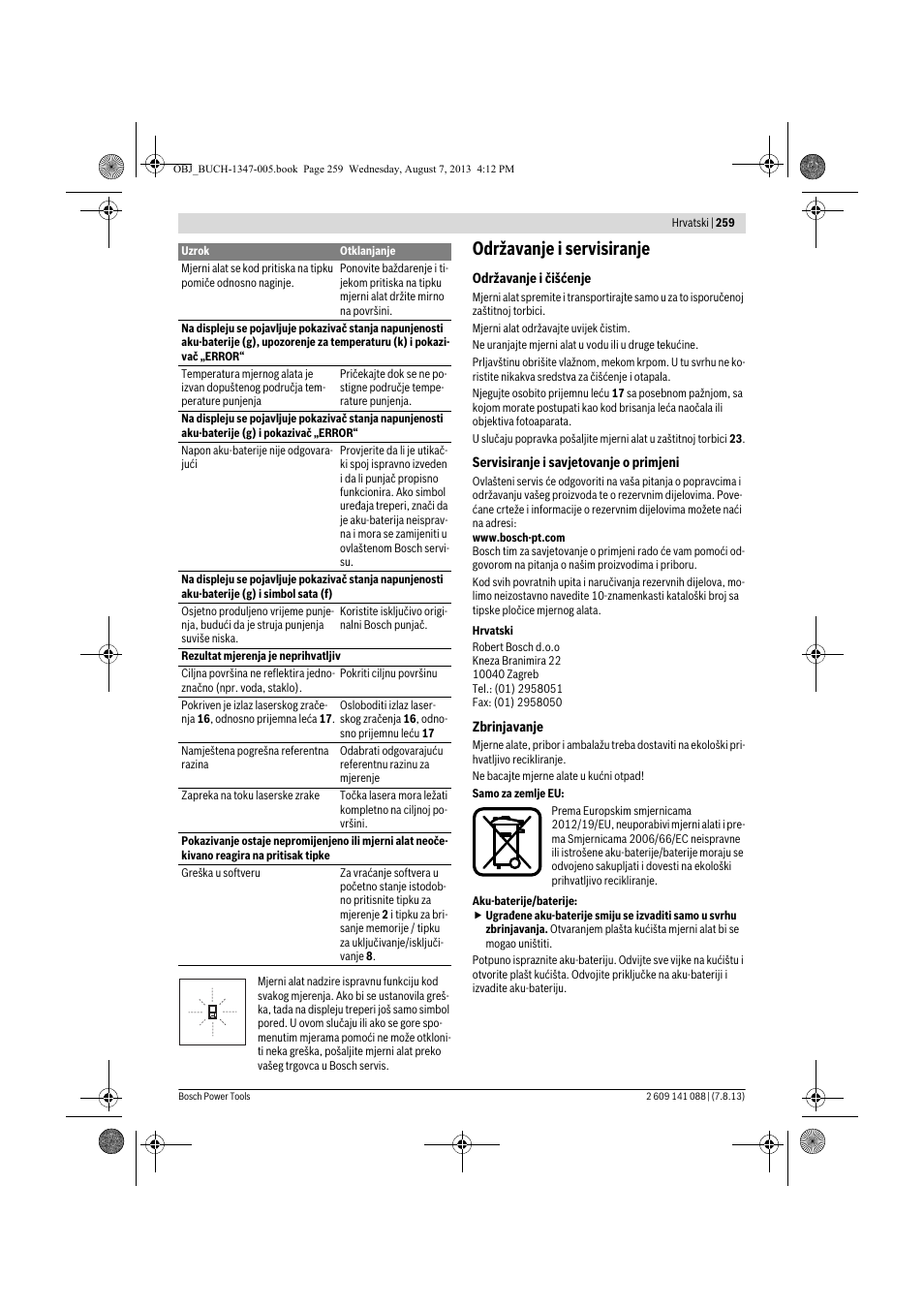 Održavanje i servisiranje | Bosch GLM 80 + R 60 Professional User Manual | Page 259 / 309