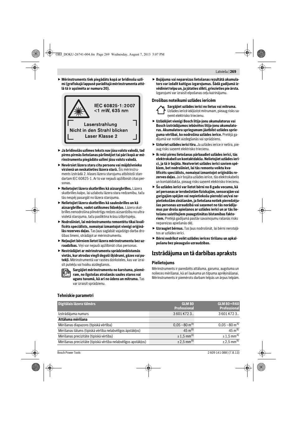 Izstrādājuma un tā darbības apraksts | Bosch GLM 80 + R 60 Professional User Manual | Page 269 / 309