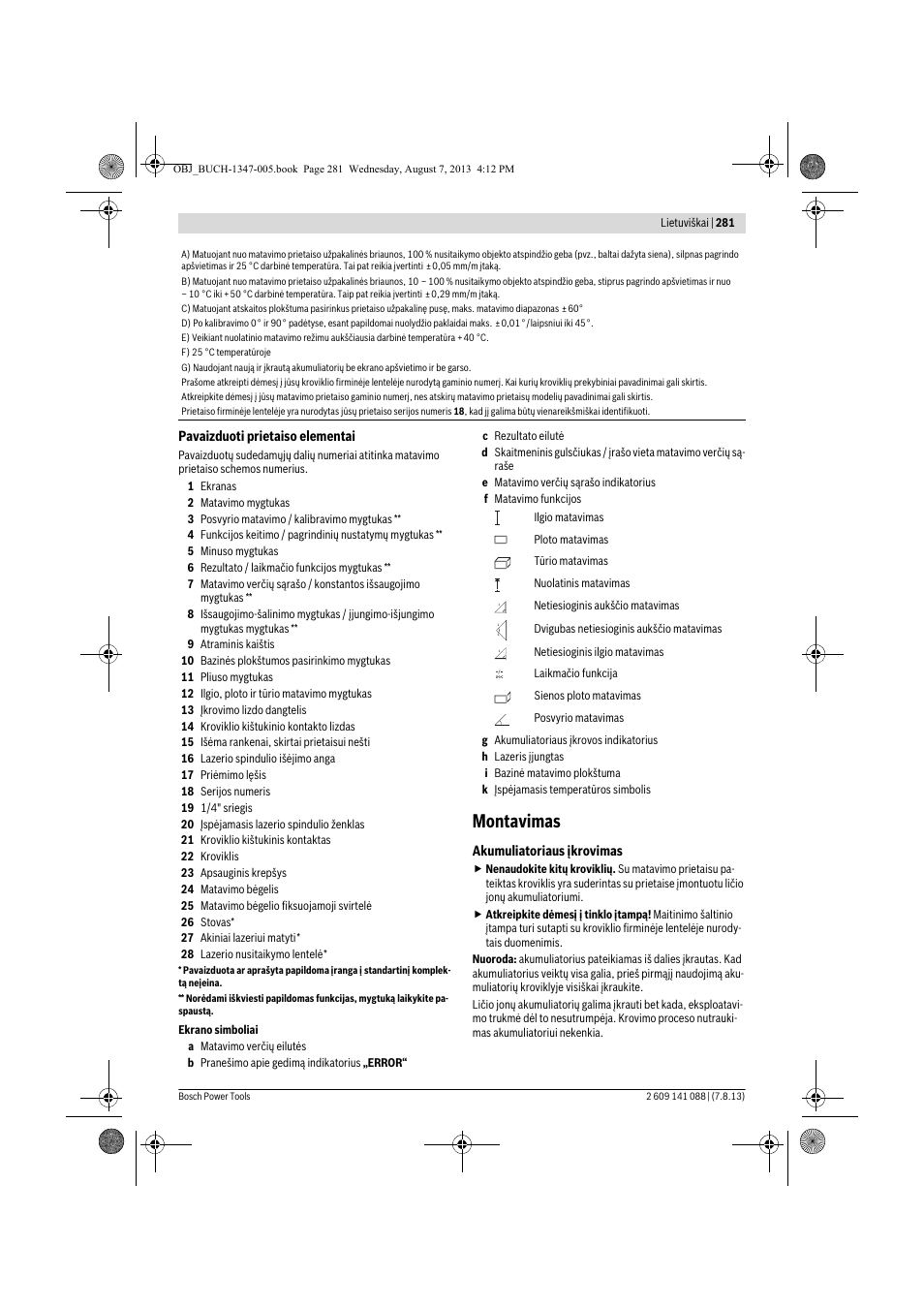 Montavimas | Bosch GLM 80 + R 60 Professional User Manual | Page 281 / 309