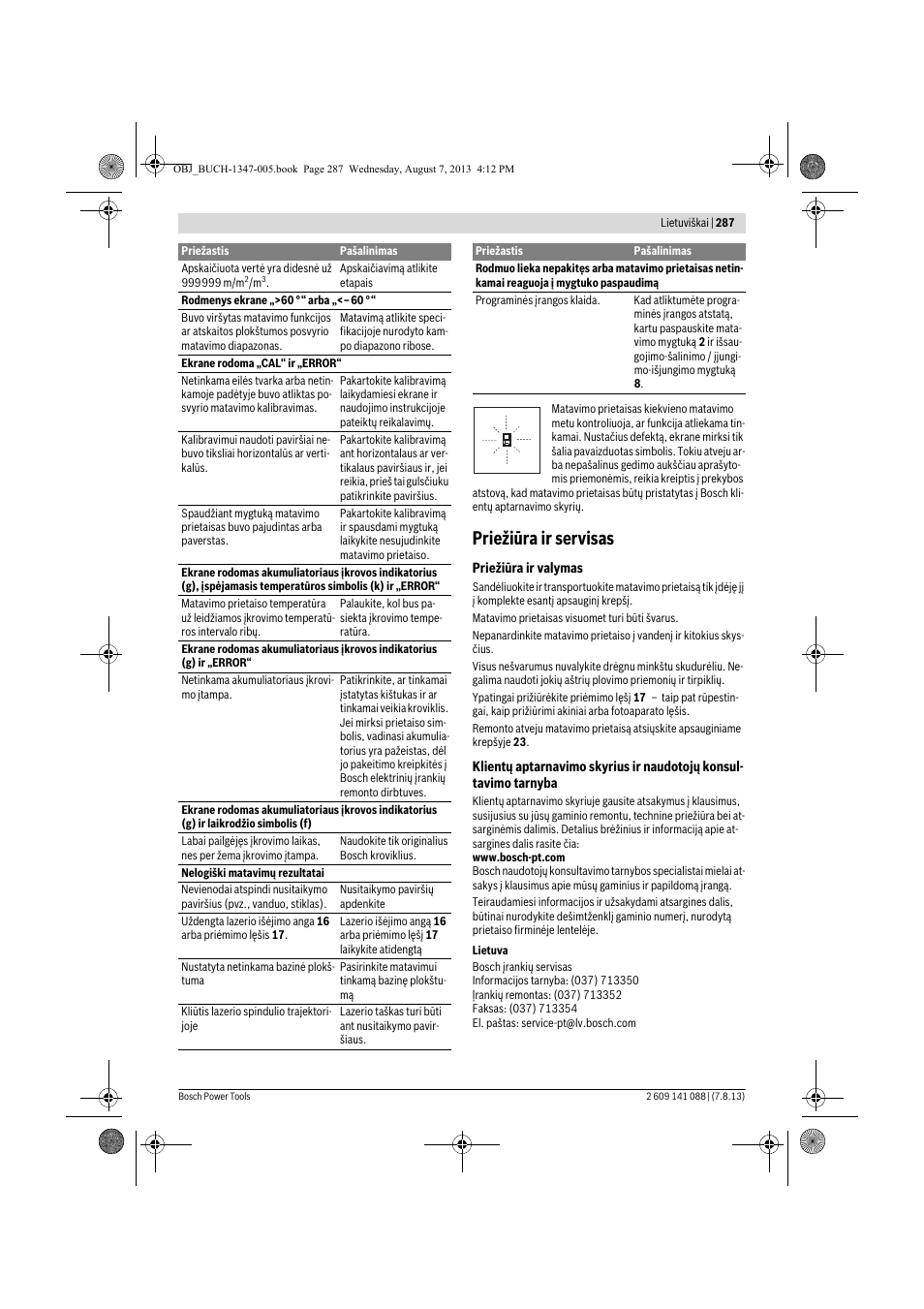 Priežiūra ir servisas | Bosch GLM 80 + R 60 Professional User Manual | Page 287 / 309