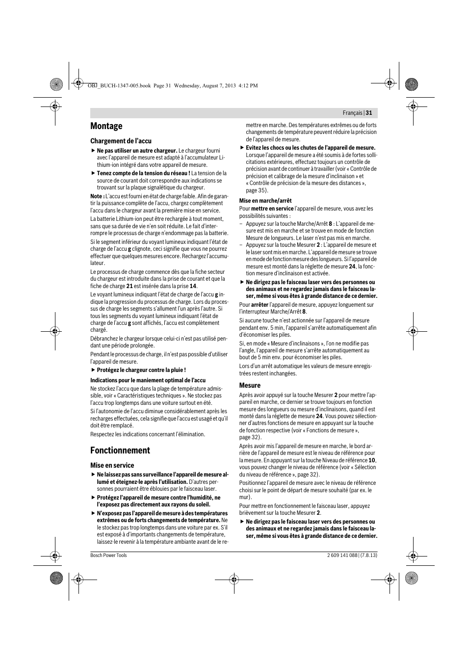 Montage, Fonctionnement | Bosch GLM 80 + R 60 Professional User Manual | Page 31 / 309