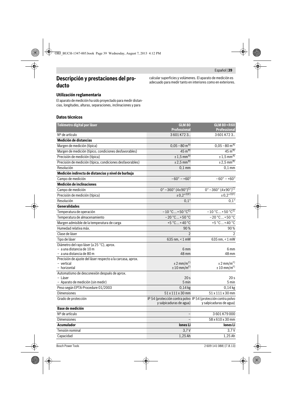 Descripción y prestaciones del pro- ducto | Bosch GLM 80 + R 60 Professional User Manual | Page 39 / 309