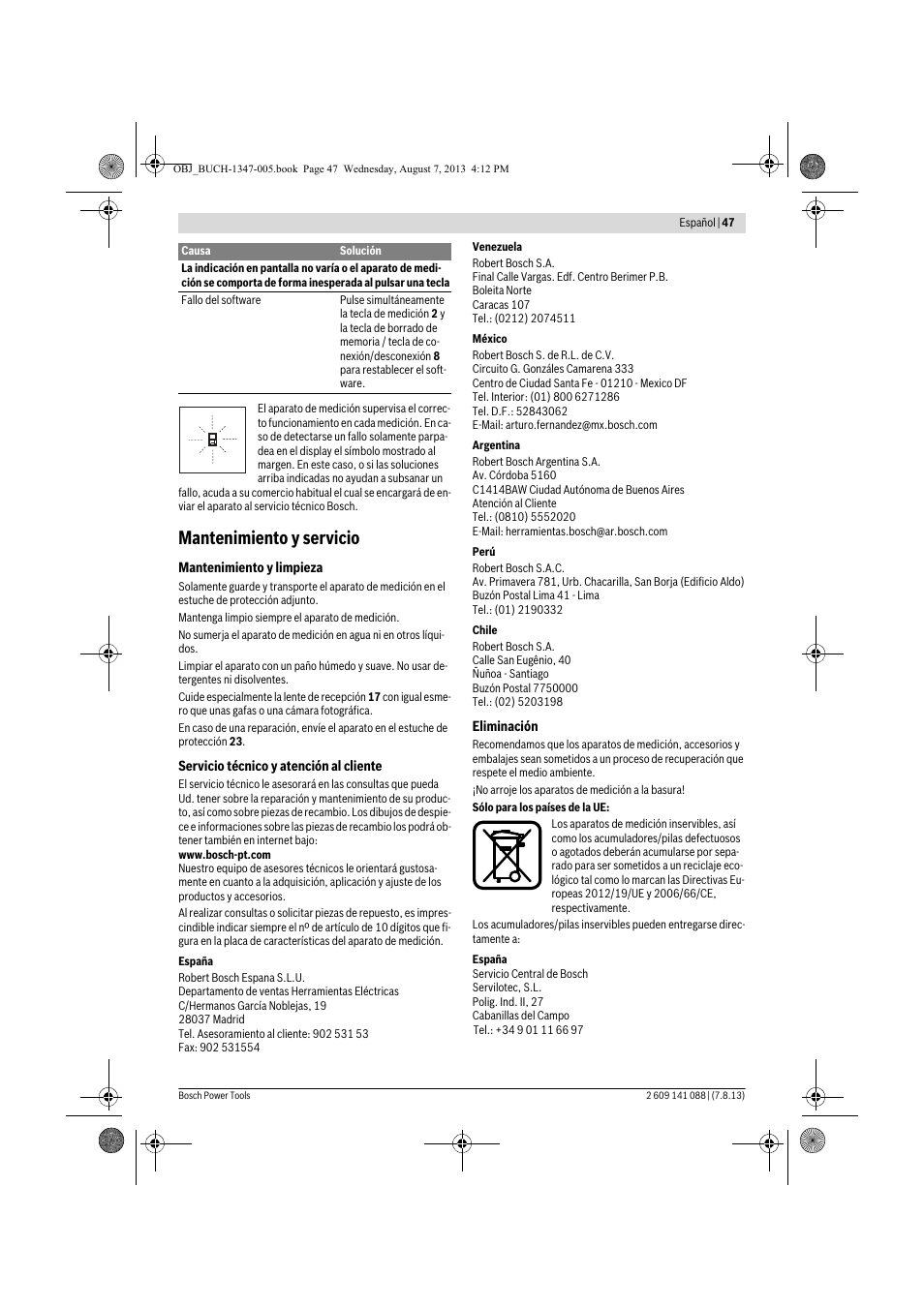 Mantenimiento y servicio | Bosch GLM 80 + R 60 Professional User Manual | Page 47 / 309