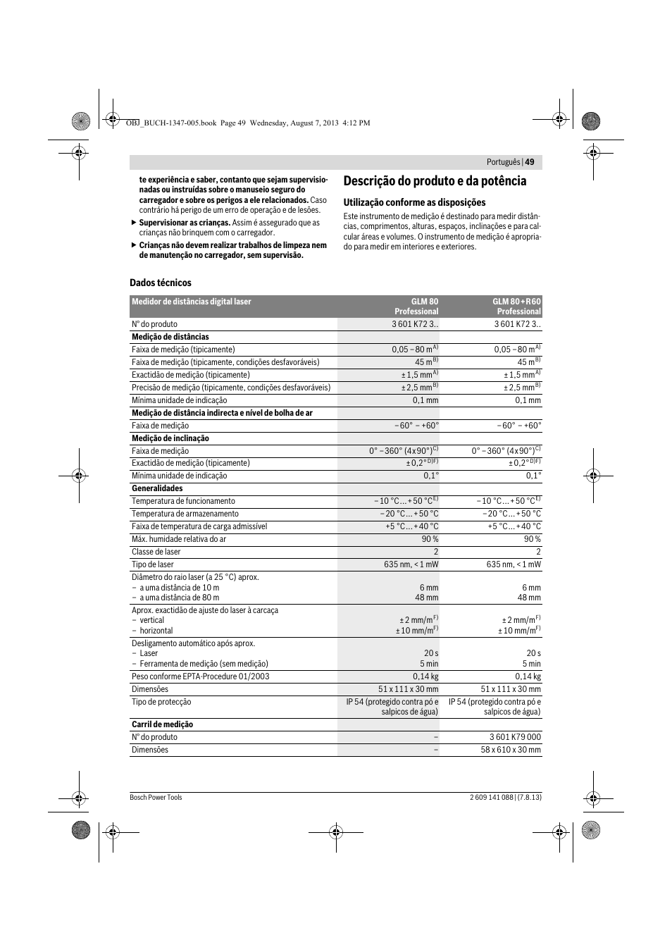 Descrição do produto e da potência | Bosch GLM 80 + R 60 Professional User Manual | Page 49 / 309