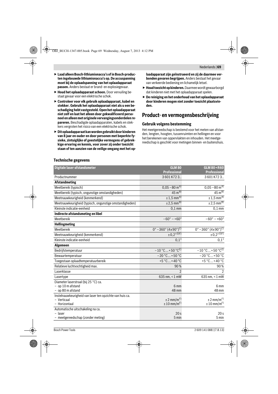 Product- en vermogensbeschrijving | Bosch GLM 80 + R 60 Professional User Manual | Page 69 / 309