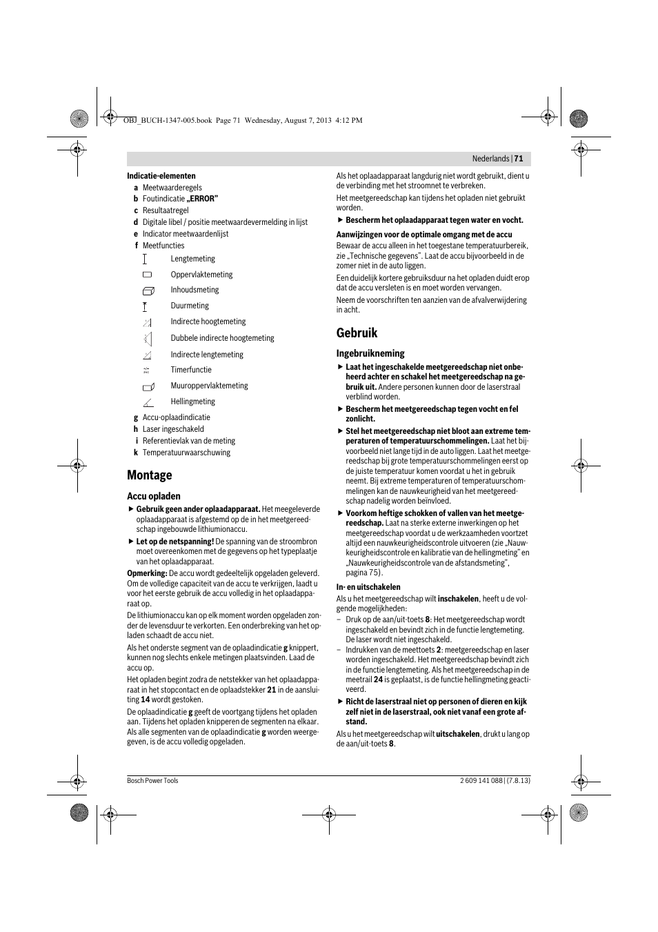 Montage, Gebruik | Bosch GLM 80 + R 60 Professional User Manual | Page 71 / 309