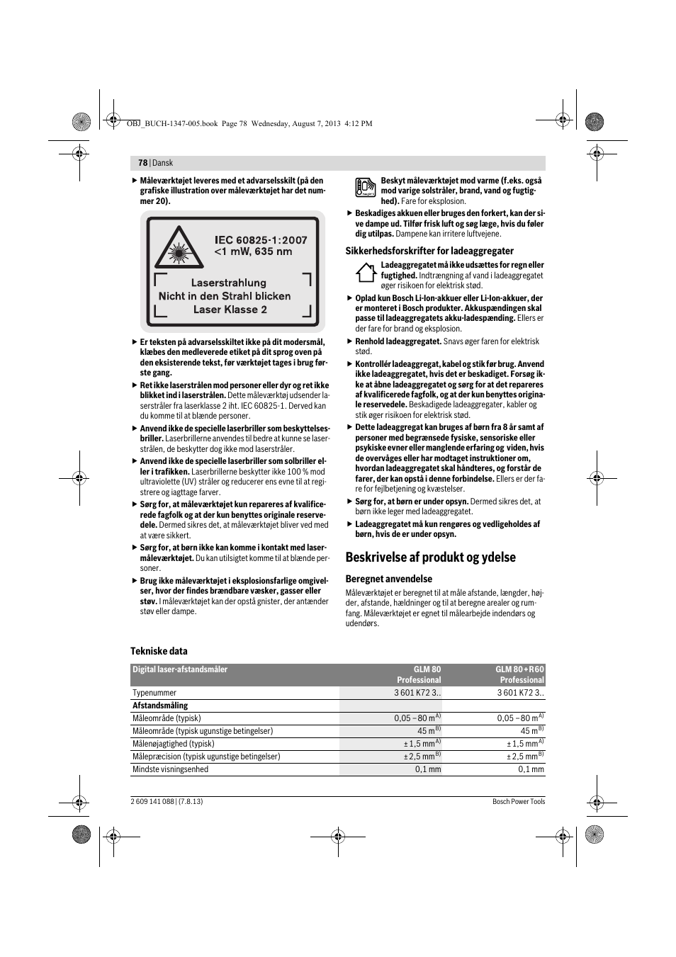 Beskrivelse af produkt og ydelse | Bosch GLM 80 + R 60 Professional User Manual | Page 78 / 309