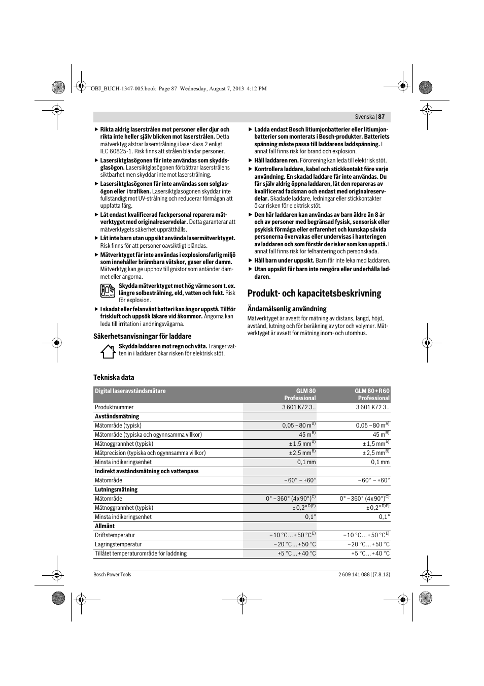 Produkt- och kapacitetsbeskrivning | Bosch GLM 80 + R 60 Professional User Manual | Page 87 / 309