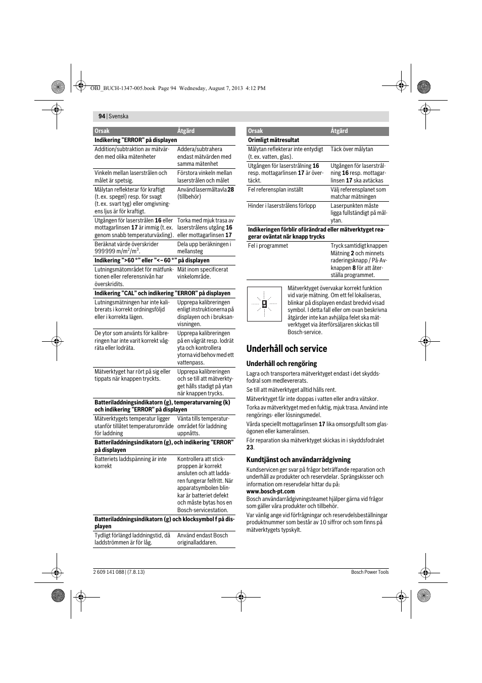 Underhåll och service | Bosch GLM 80 + R 60 Professional User Manual | Page 94 / 309